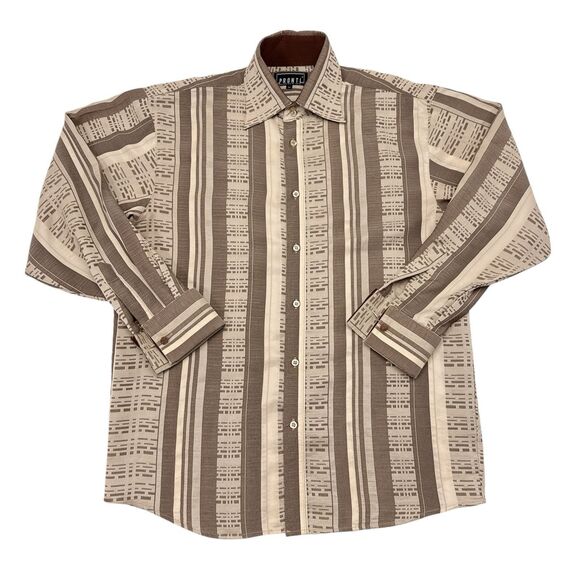 Pronti Collection By Phita Shirt Mens Medium Tan Button Down Retro 70s Vintage - Picture 1 of 9